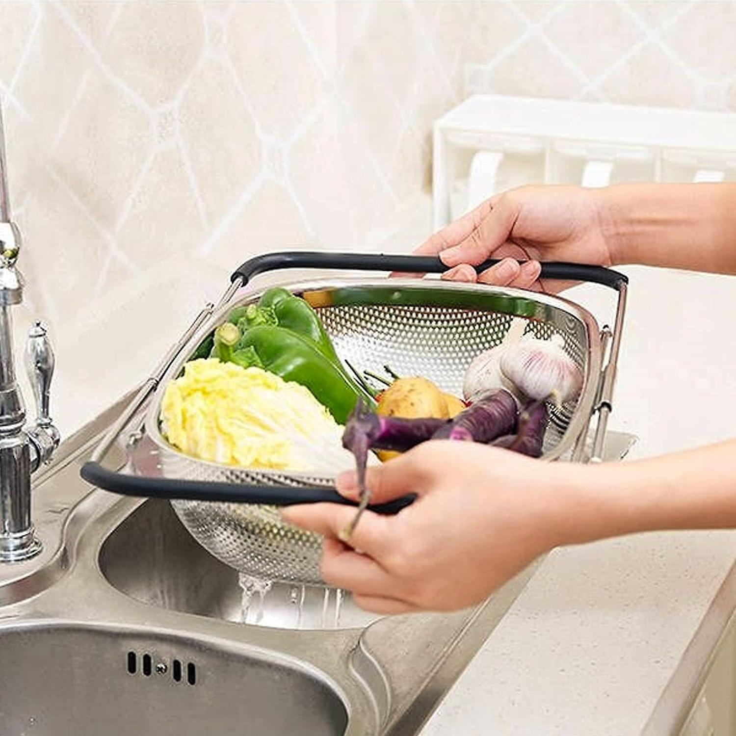 Stainless Steel Drain Basket With Extendable Rubber Handles To Fit Any Sink (Free Delivery 🚚)