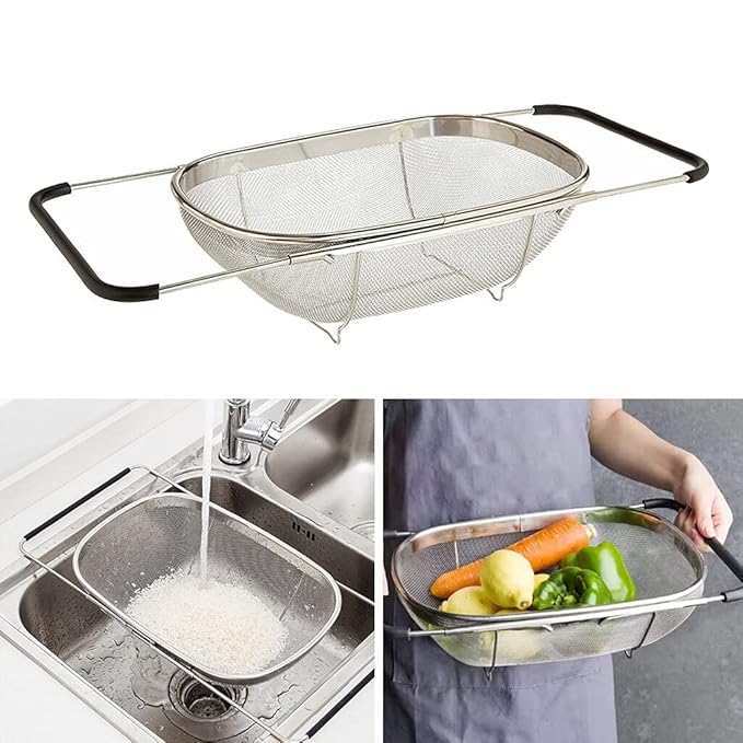 Stainless Steel Drain Basket With Extendable Rubber Handles To Fit Any Sink (Free Delivery 🚚)