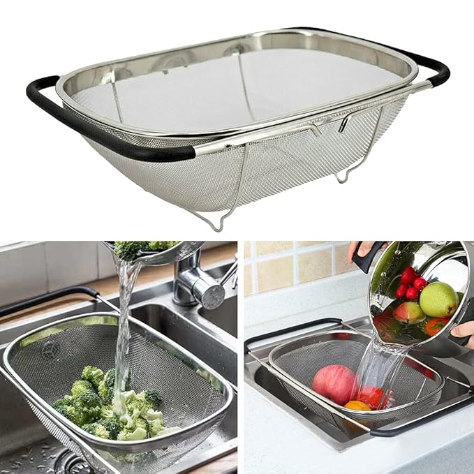 Stainless Steel Drain Basket With Extendable Rubber Handles To Fit Any Sink (Free Delivery 🚚)