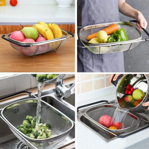 Stainless Steel Drain Basket With Extendable Rubber Handles To Fit Any Sink (Free Delivery 🚚)