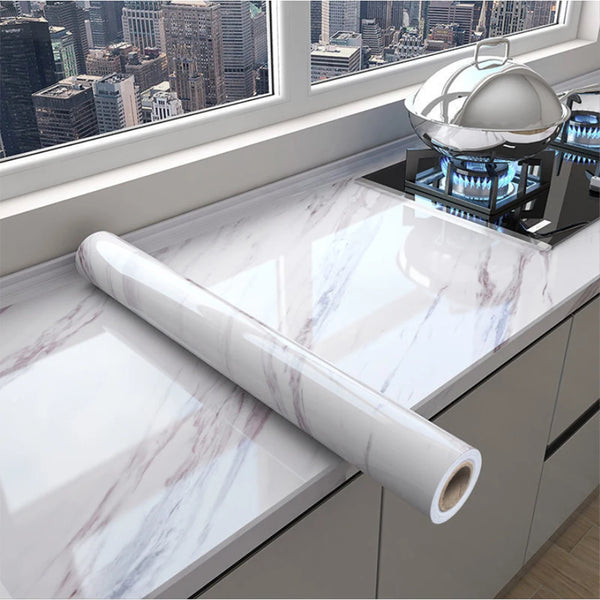 Self Adhesive White & Black Kitchen Marble Sheets / Anti Oil & Heat Resistant Wallpaper (Free Delivery 🚚)