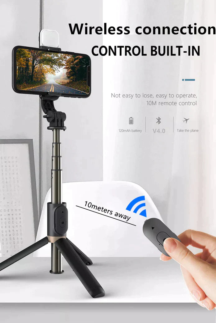 4 in 1 Selfie Stick + Tripod Stand with Light and Wireless Remote