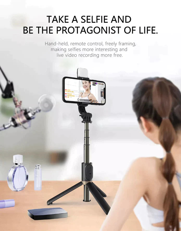 4 in 1 Selfie Stick + Tripod Stand with Light and Wireless Remote